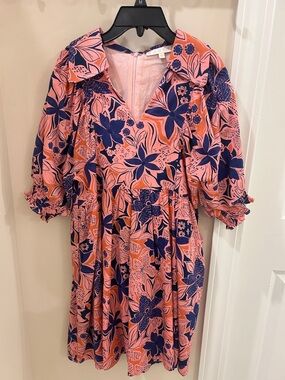 Karlie Floral Puff-Sleeve Dress in Pink and Navy - size small